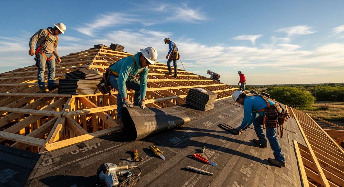 New home roof framing ready for installation in Yoakum, Texas
