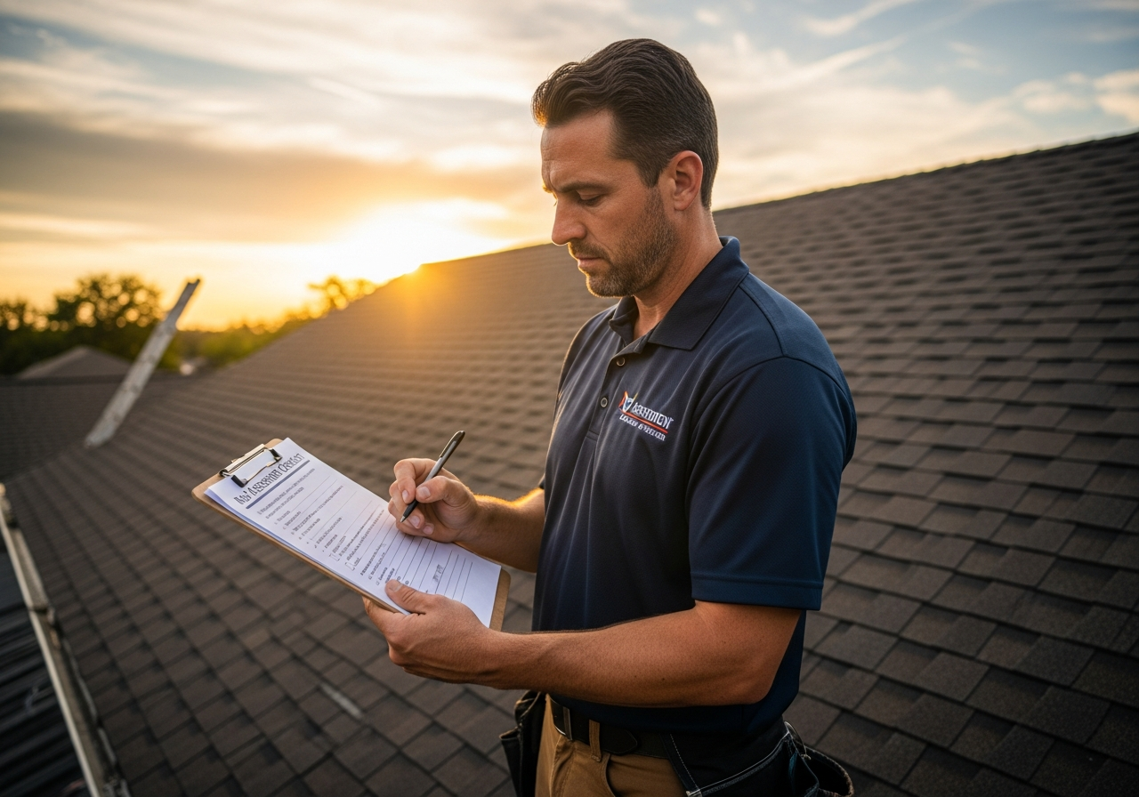Roof inspector documenting findings on Yoakum, Texas home
