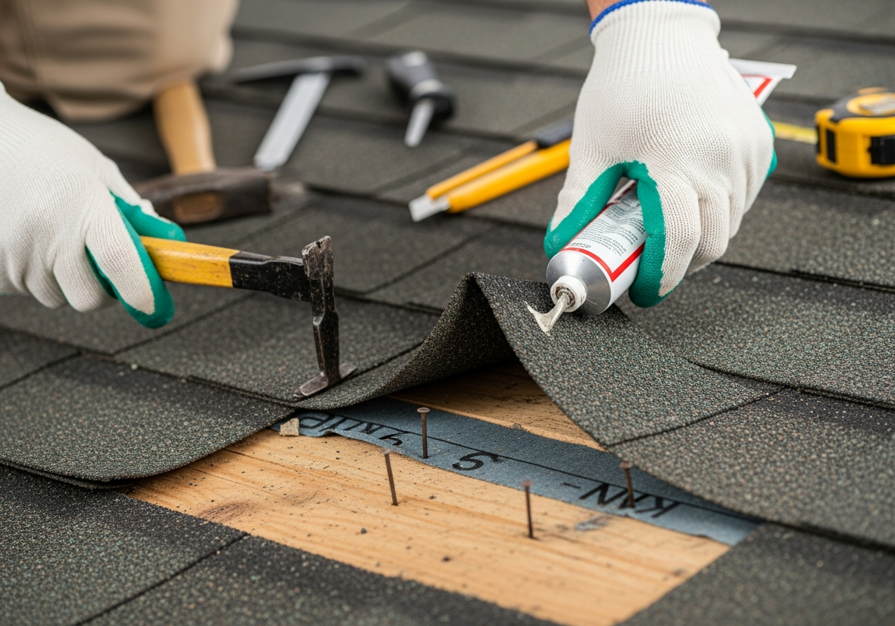 Proper shingle nailing technique during installation in Yoakum, TX