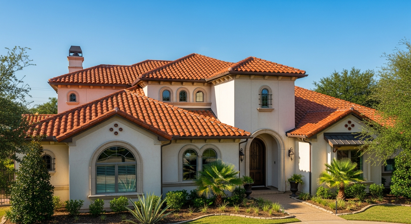 Beautiful Spanish tile roof on Yoakum, Texas home